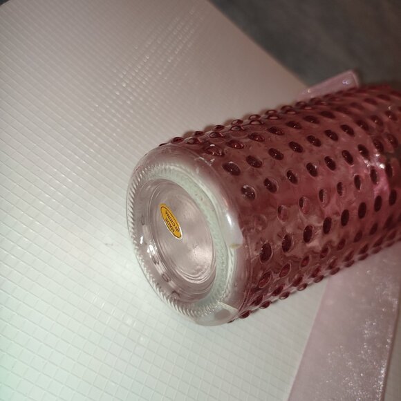 Pink Glass Vase Polka Dots Ribbon Boho Baby Pink Doll Color Vintage - Picture 4 of 6